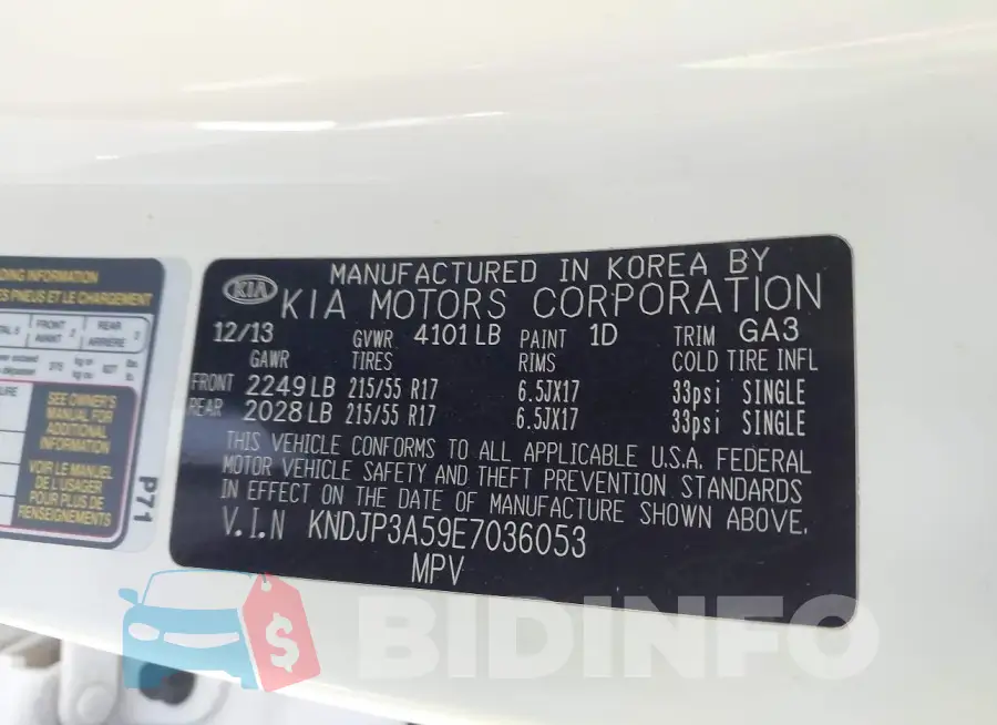 KNDJP3A59E7036053 Photo# 9