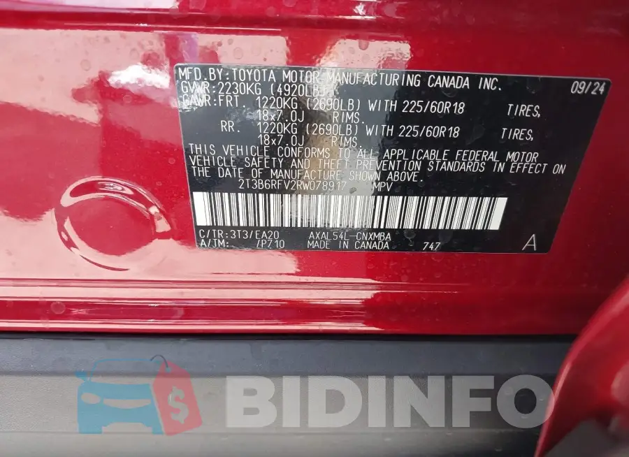 2T3B6RFV2RW078917 Photo# 9