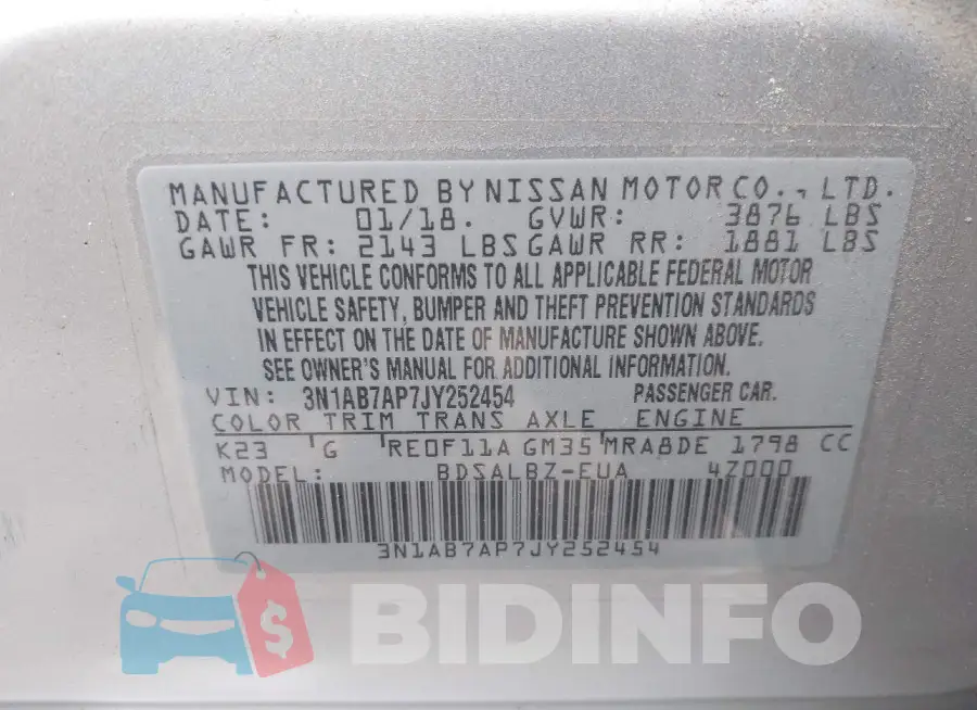 3N1AB7AP7JY252454 Photo# 9