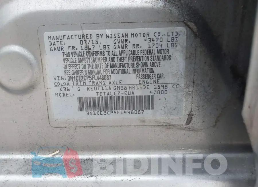 3N1CE2CP5FL448087 Photo# 9
