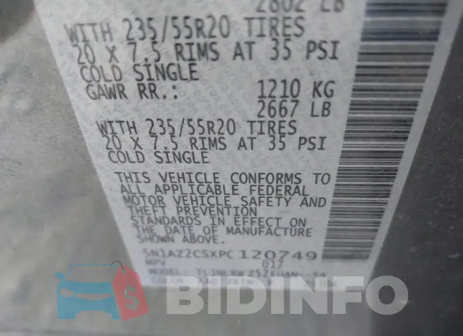 5N1AZ2CSXPC120749 Photo# 9