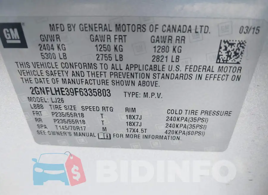 2GNFLHE39F6335803 Photo# 9