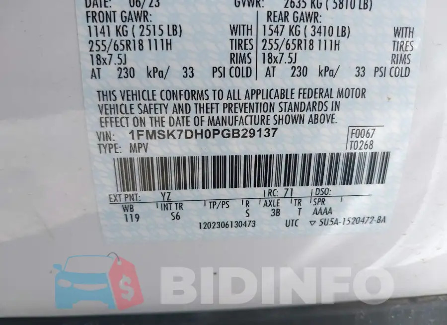 1FMSK7DH0PGB29137 Photo# 9