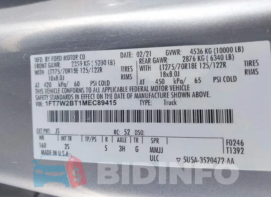 1FT7W2BT1MEC89415 Photo# 9
