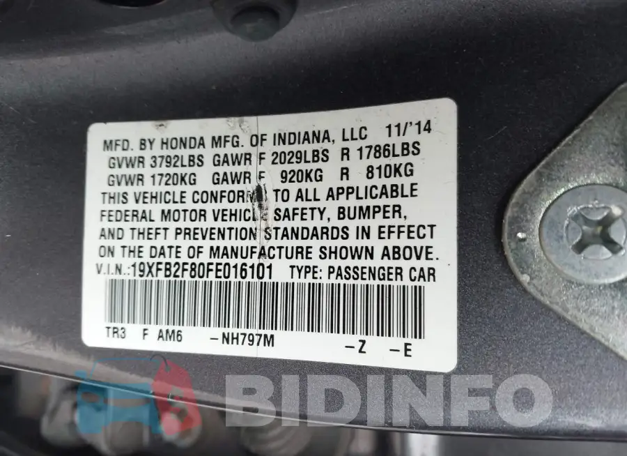 19XFB2F80FE016101 Photo# 9