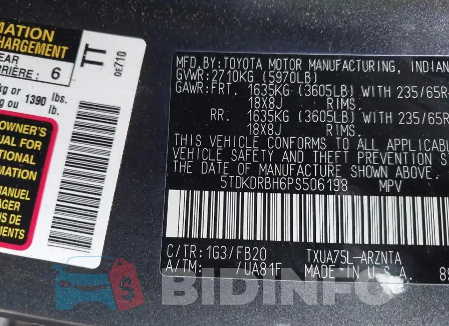 5TDKDRBH6PS506198 Photo# 9