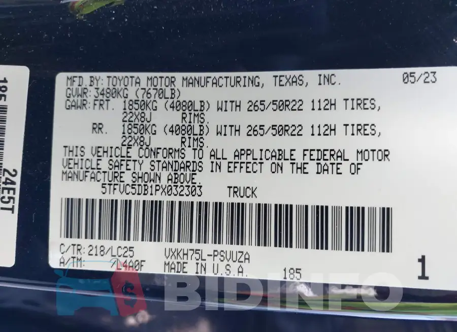 5TFVC5DB1PX032303 Photo# 9