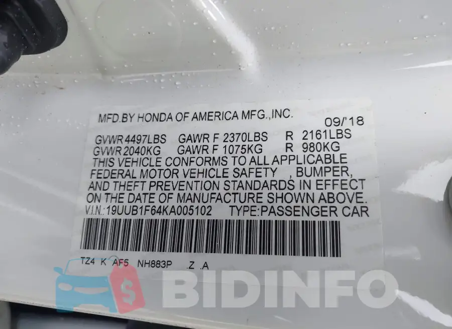 19UUB1F64KA005102 Photo# 9