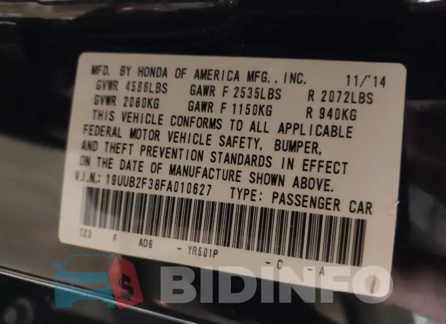 19UUB2F38FA010627 Photo# 9