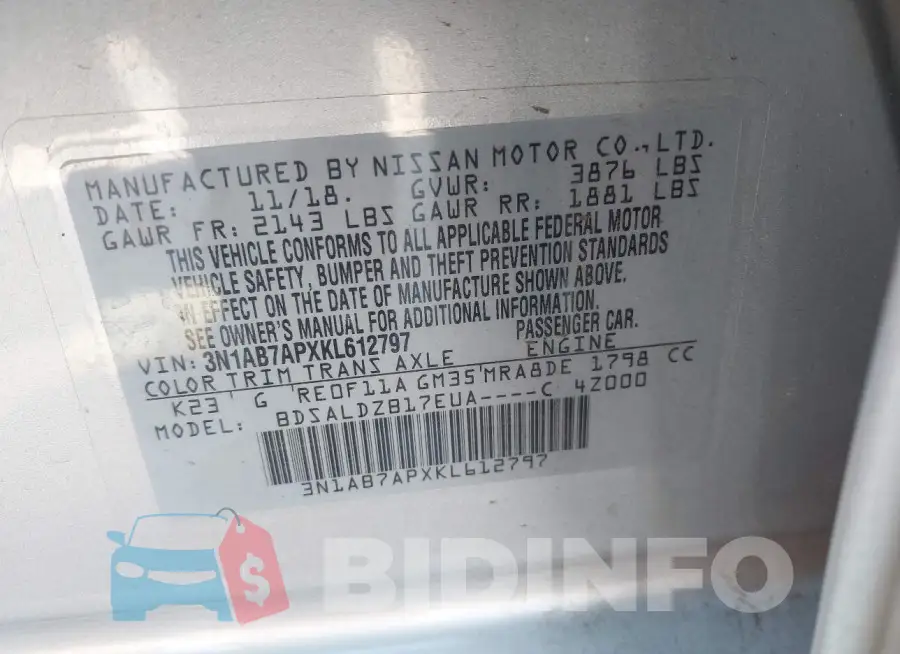 3N1AB7APXKL612797 Photo# 9