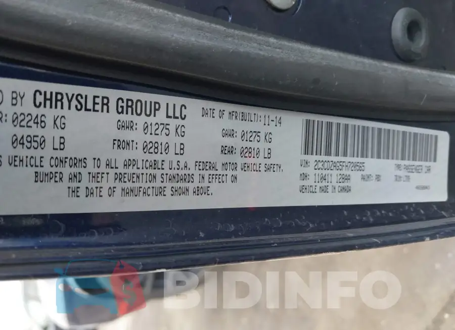 2C3CDZAG5FH720565 Photo# 9