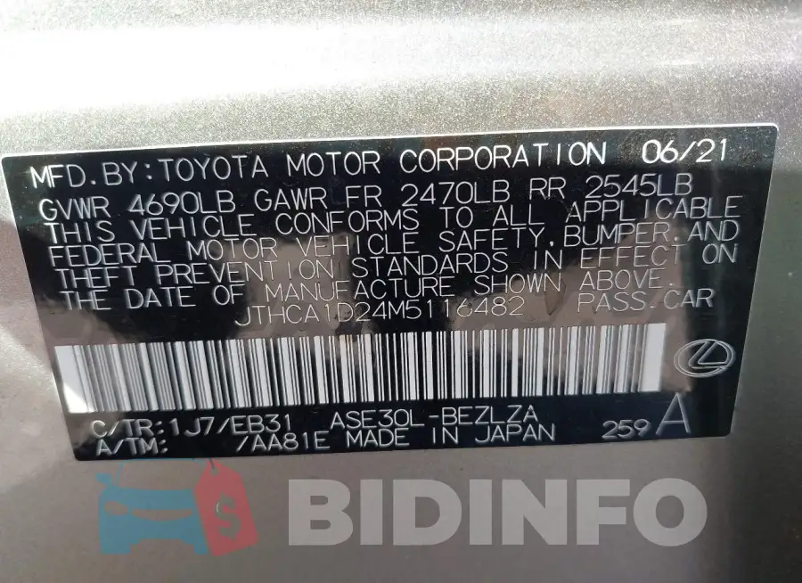 JTHCA1D24M5116482 Photo# 9