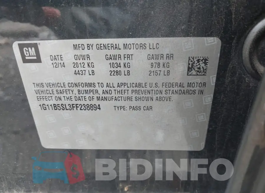 1G11B5SL3FF238894 Photo# 9