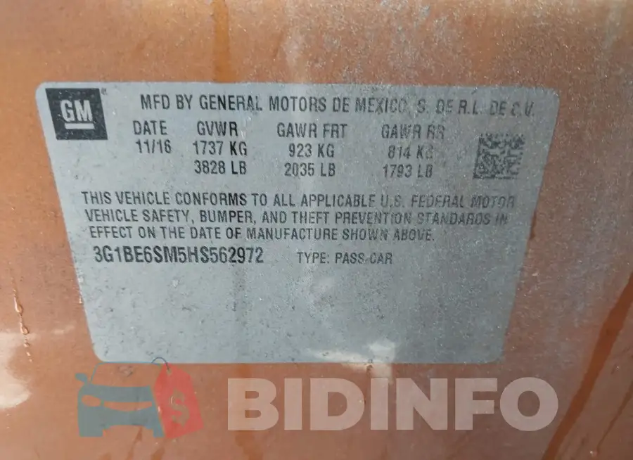 3G1BE6SM5HS562972 Photo# 9