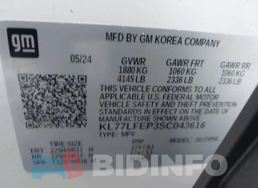 KL77LFEP3SC043616 Photo# 9
