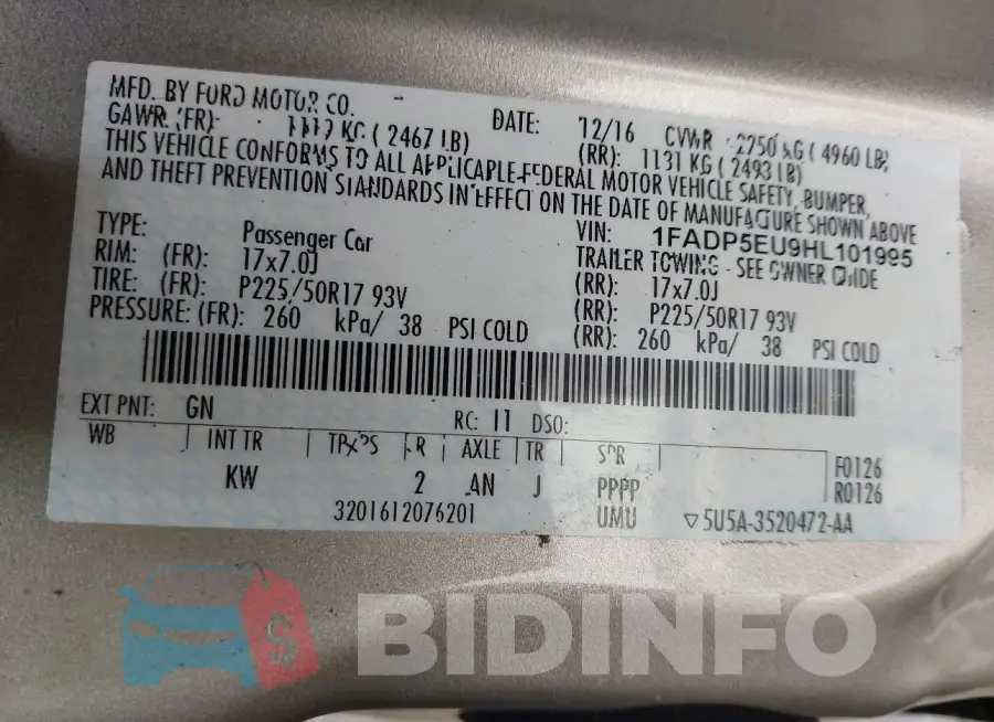 1FADP5EU9HL101995 Photo# 9