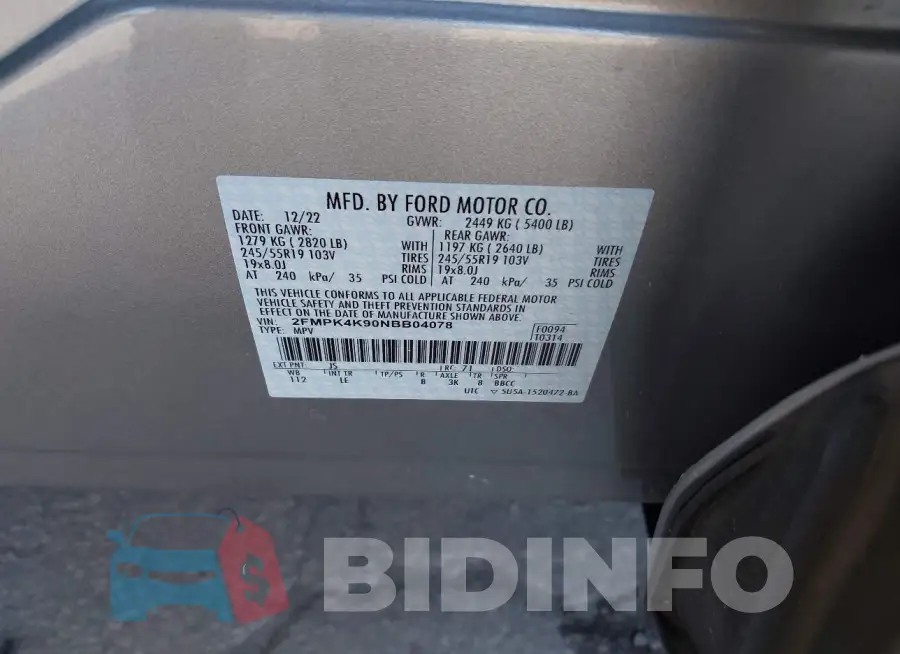 2FMPK4K90NBB04078 Photo# 9