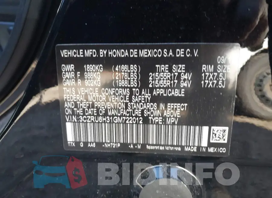 3CZRU6H31GM722012 Photo# 9