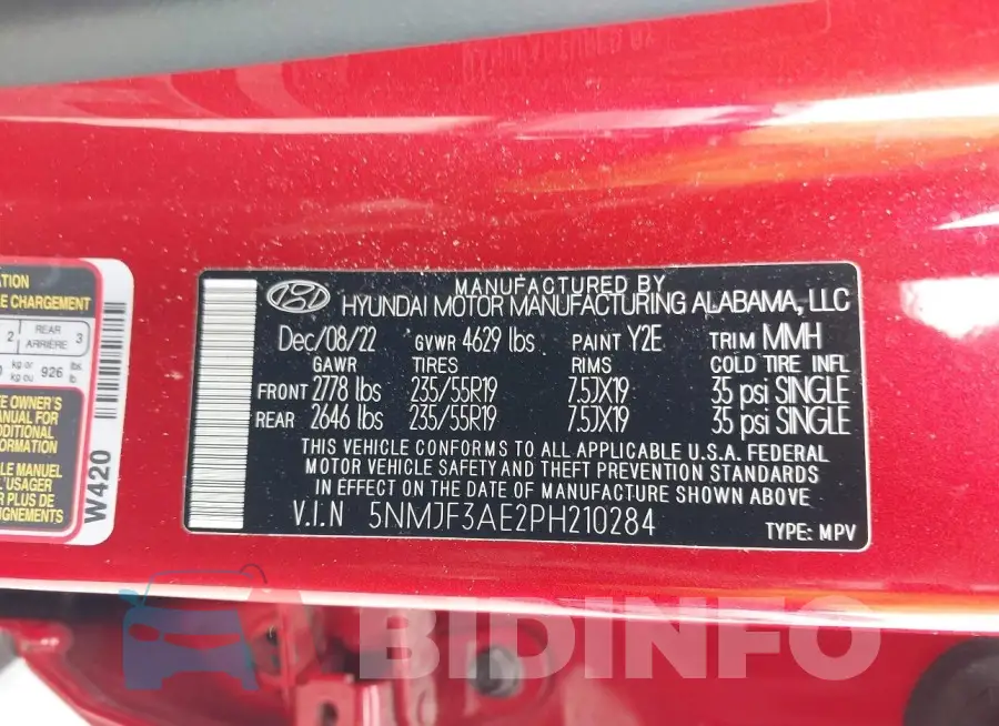 5NMJF3AE2PH210284 Photo# 9