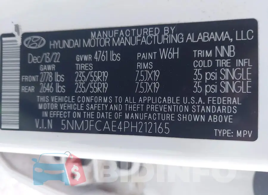 5NMJFCAE4PH212165 Photo# 9