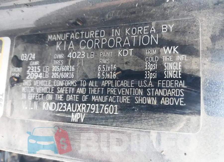 KNDJ23AUXR7917601 Photo# 9