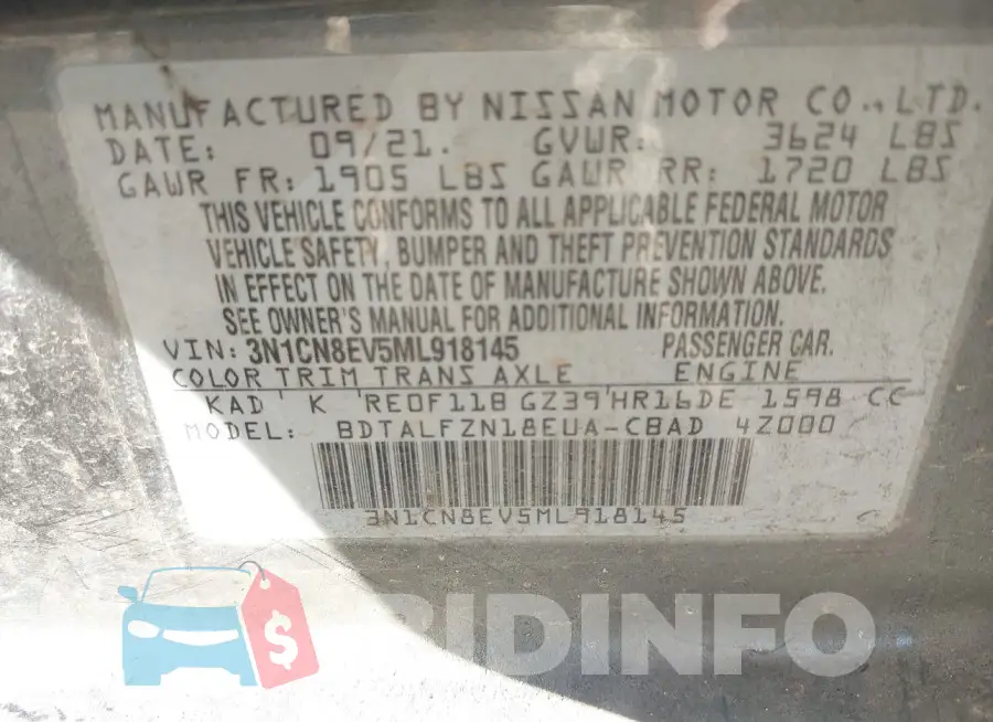 3N1CN8EV5ML918145 Photo# 9