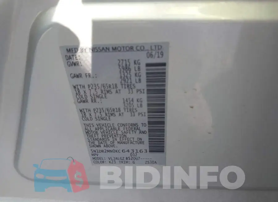 5N1DR2MN0KC643163 Photo# 9