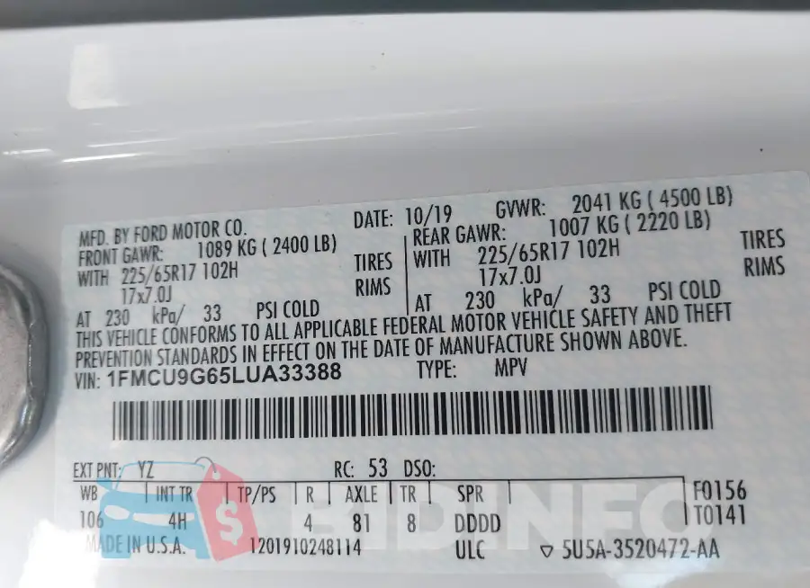 1FMCU9G65LUA33388 Photo# 9