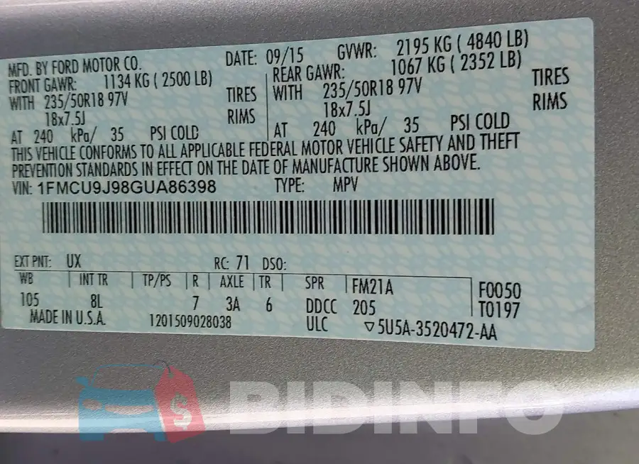 1FMCU9J98GUA86398 Photo# 9
