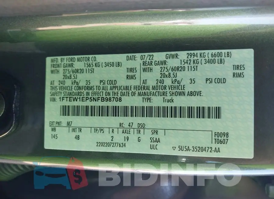 1FTEW1EP5NFB98708 Photo# 8