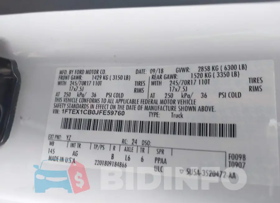 1FTEX1CB0JFE59760 Photo# 9