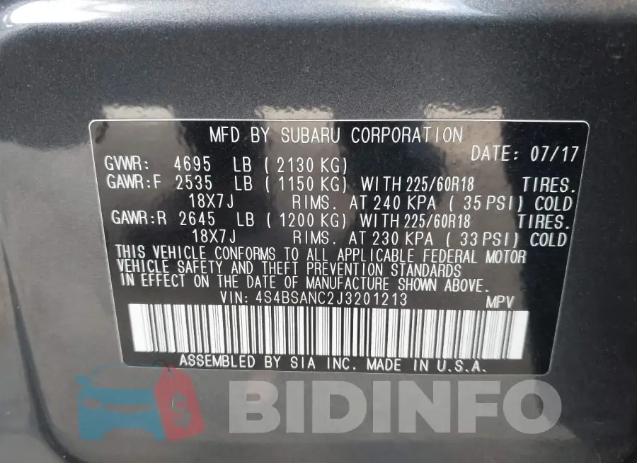 4S4BSANC2J3201213 Photo# 9