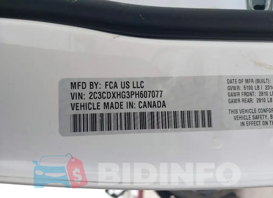 2C3CDXHG3PH607077 Photo# 9