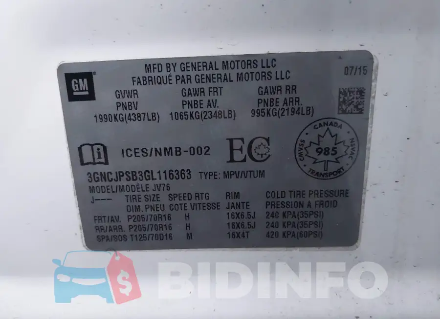 3GNCJPSB3GL116363 Photo# 9
