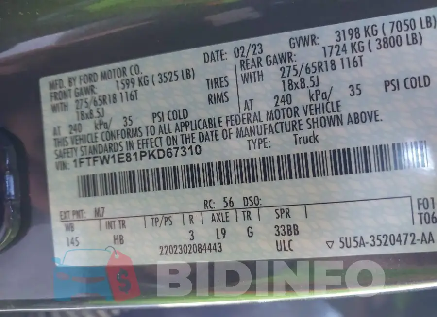 1FTFW1E81PKD67310 Photo# 9