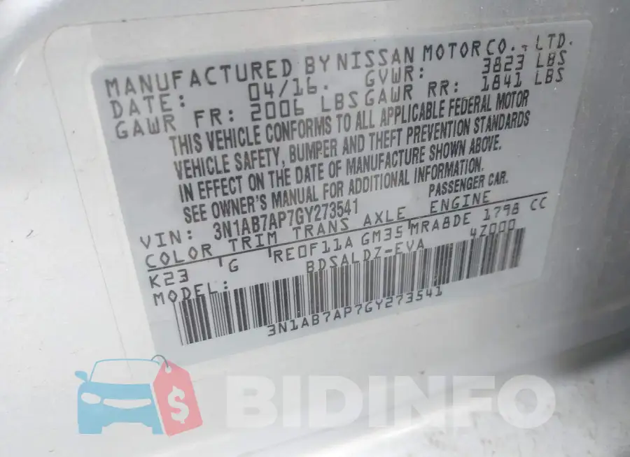 3N1AB7AP7GY273541 Photo# 9