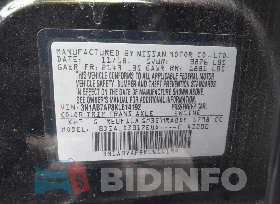 3N1AB7AP8KL614192 Photo# 9