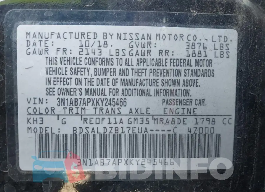 3N1AB7APXKY245466 Photo# 9