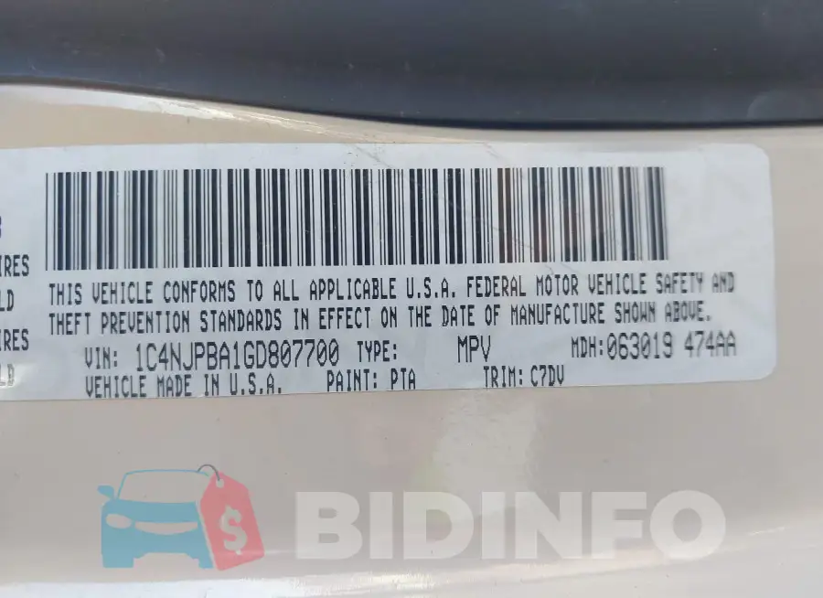 1C4NJPBA1GD807700 Photo# 9