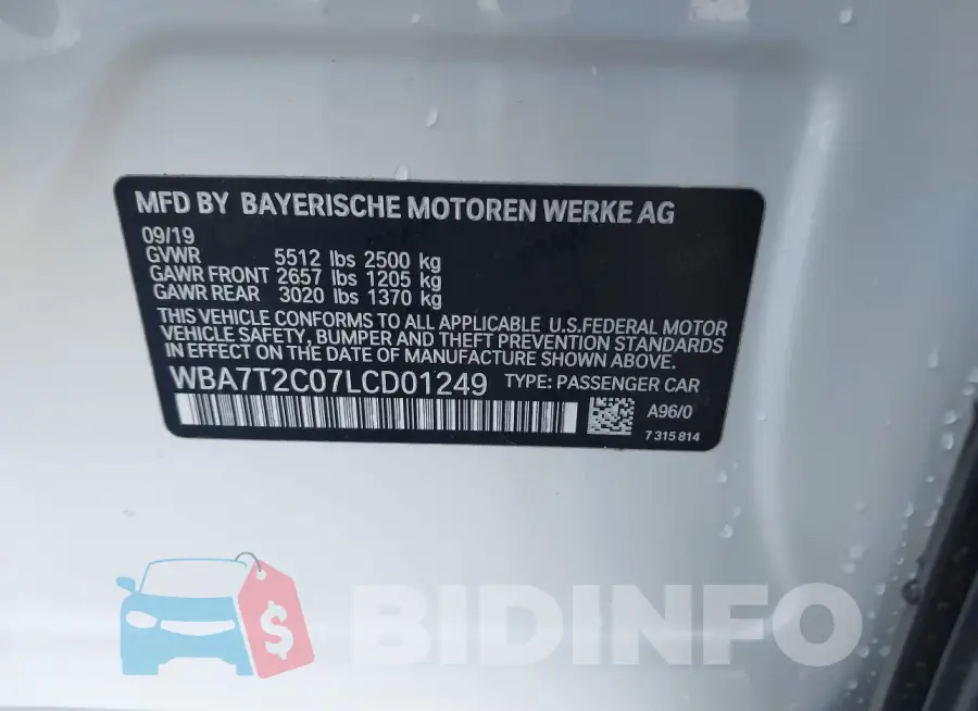 WBA7T2C07LCD01249 Photo# 9
