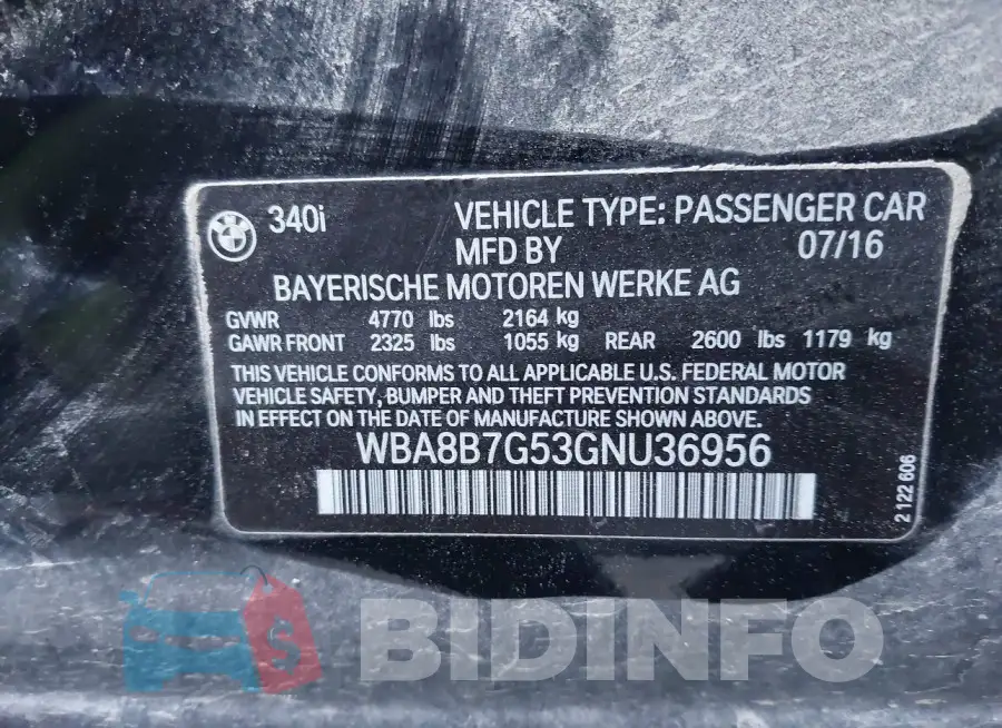 WBA8B7G53GNU36956 Photo# 9
