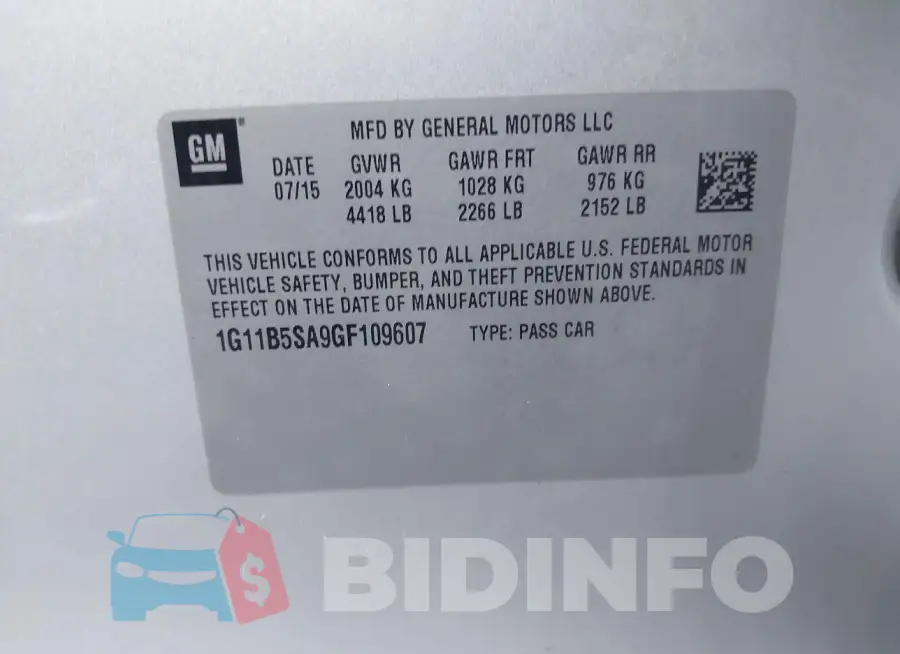 1G11B5SA9GF109607 Photo# 9