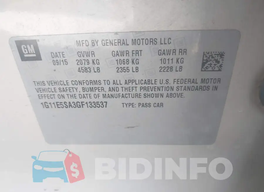 1G11E5SA3GF133537 Photo# 9