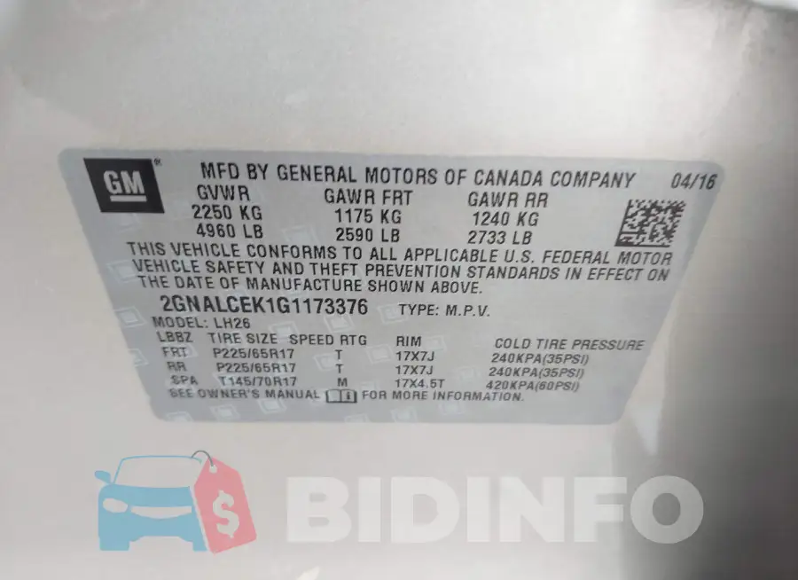 2GNALCEK1G1173376 Photo# 9