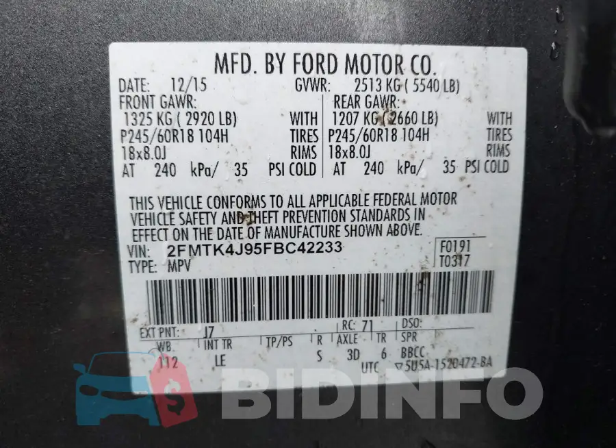 2FMTK4J95FBC42233 Photo# 9