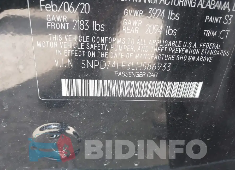 5NPD74LF3LH586933 Photo# 9