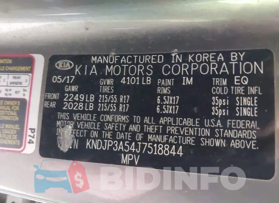 KNDJP3A54J7518844 Photo# 9