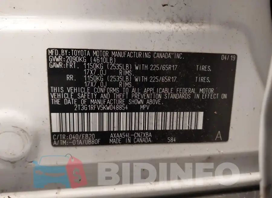 2T3G1RFV5KW048854 Photo# 9