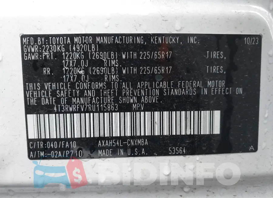 4T3RWRFV7RU115863 Photo# 9