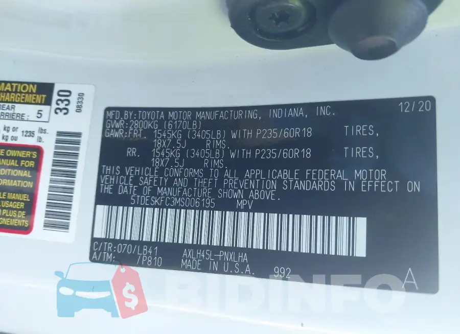 5TDESKFC3MS006195 Photo# 9